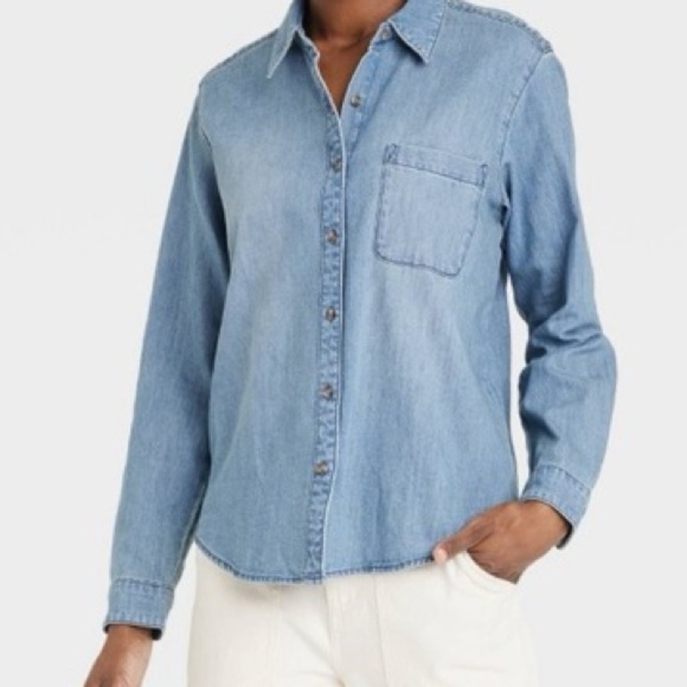 Universal Thread | Denim Shacket Button Front Long Sleeve Med Wash Blue XXL